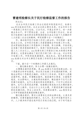 曹建明检察长关于民行检察监督工作的报告 