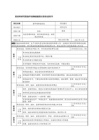 某材料研究院条件保障部副院长职务说明书