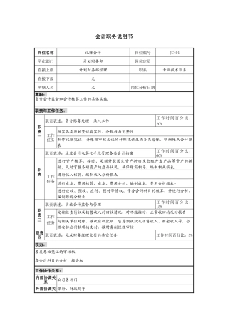 某地产企业会计岗位说明书及KPI指标