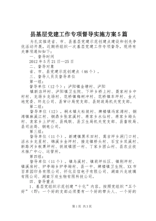 县基层党建工作专项督导方案5篇 