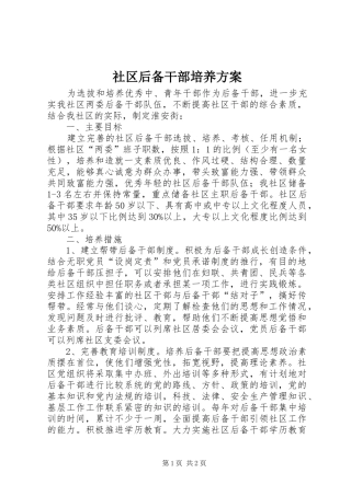 社区后备干部培养实施方案 