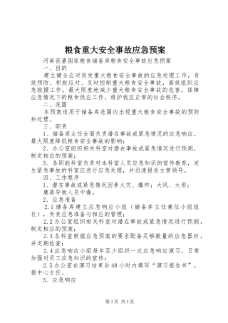 粮食重大安全事故应急处理预案 