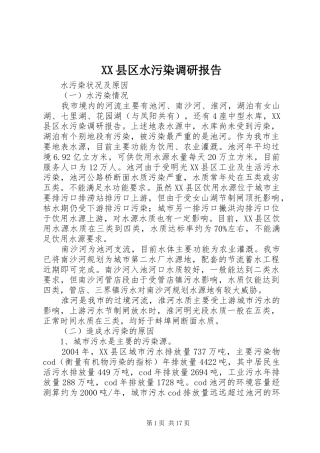 XX县区水污染调研报告 