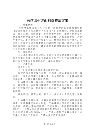 医疗卫生方面利益整治实施方案 