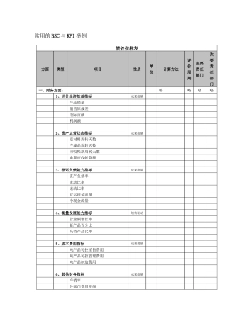 常用的BSC与KPI举例(徐剑)