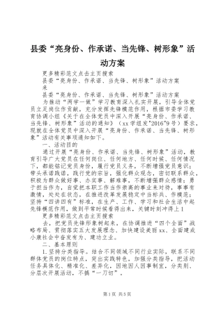 县委“亮身份、作承诺、当先锋、树形象”活动方案