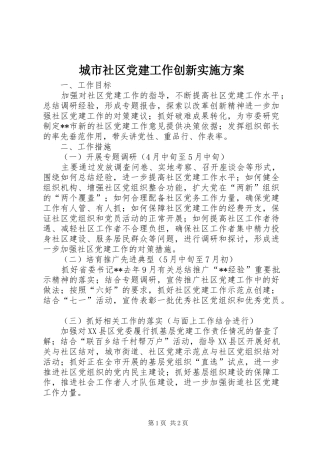 城市社区党建工作创新方案 