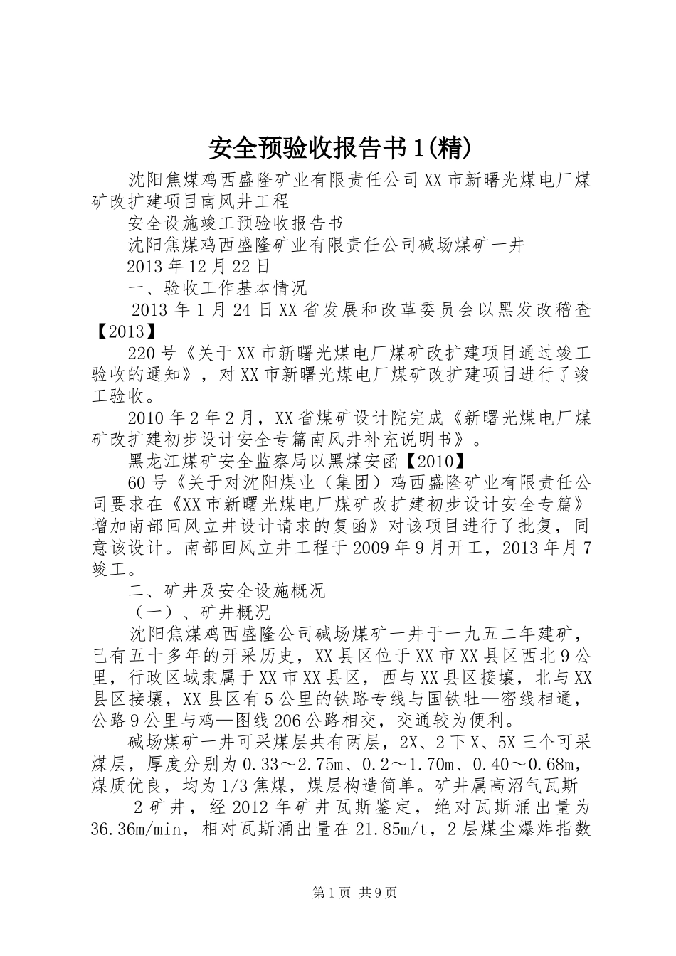 安全预验收报告书1(精) _第1页