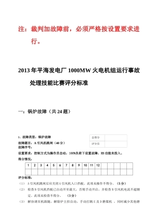 仿真机故障评分标准标准(值班员竞赛培训内容)