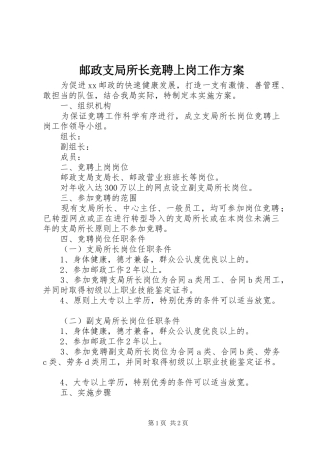 邮政支局所长竞聘上岗工作方案