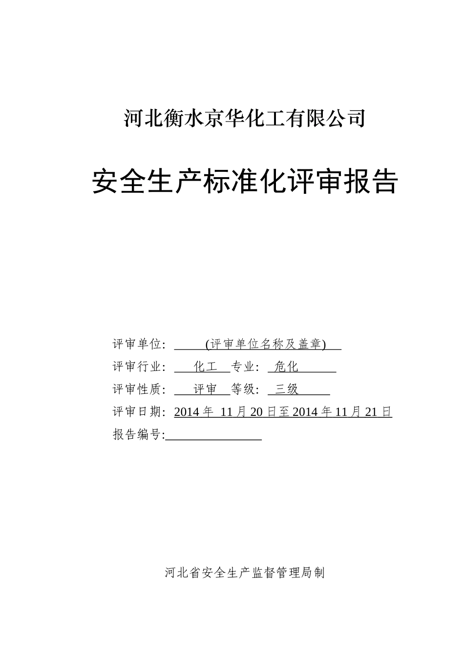 危化企业安全生产标准化评审报告_第1页