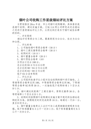 烟叶公司收购工作星级烟站评比方案