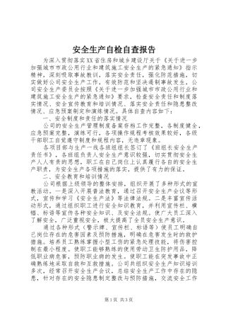 安全生产自检自查报告 