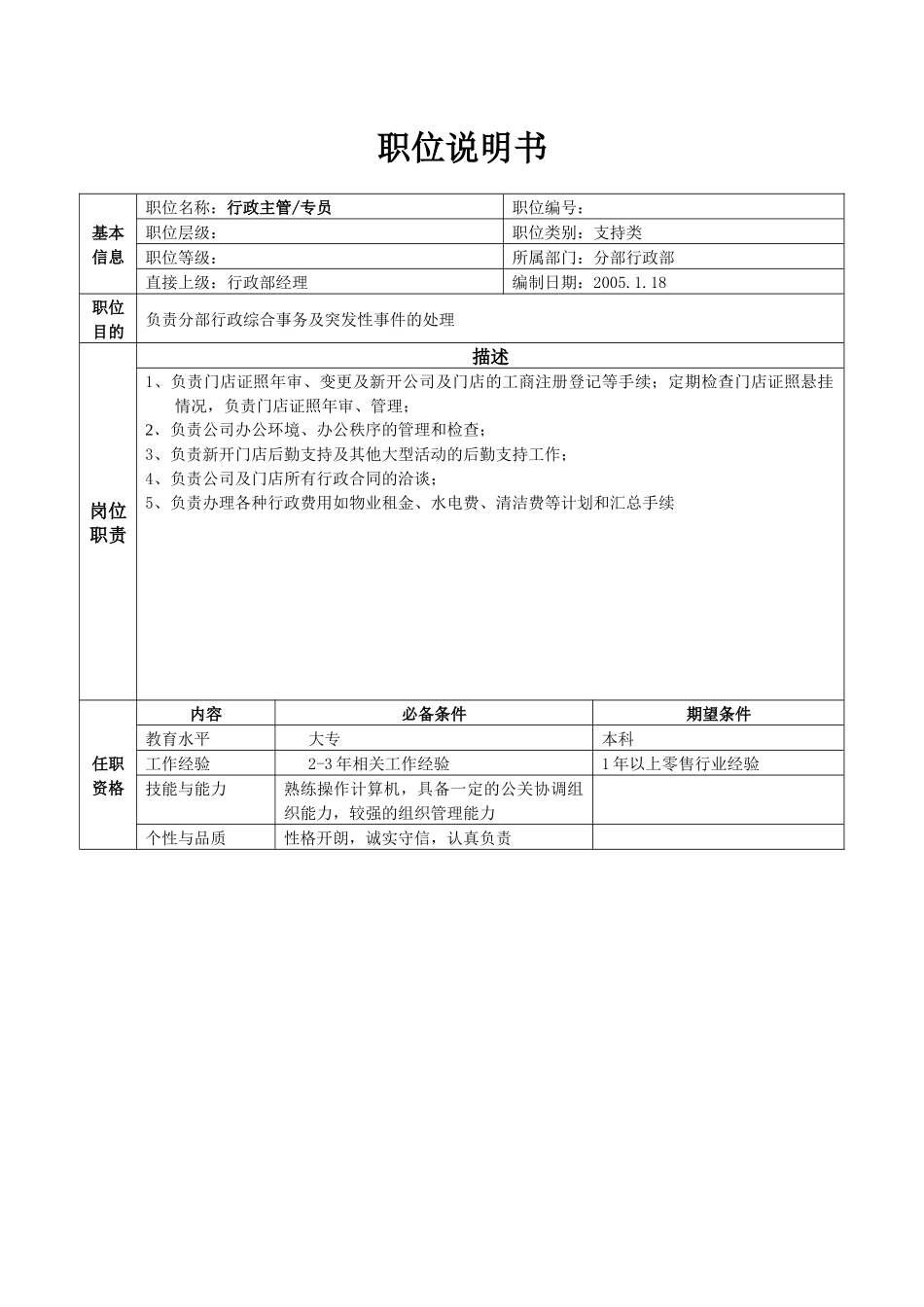 分部行政部职位说明书(26)_第2页