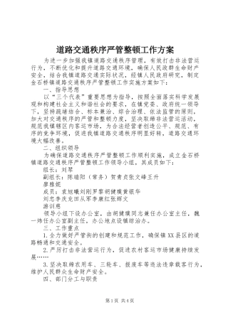 道路交通秩序严管整顿工作实施方案 