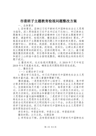 市委班子主题教育检视问题整改方案
