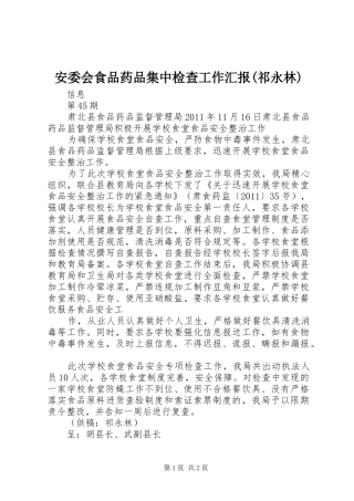安委会食品药品集中检查工作汇报(祁永林) 