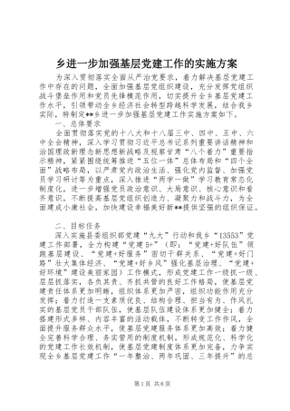 乡进一步加强基层党建工作的实施方案