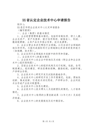 XX省认定企业技术中心申请报告 