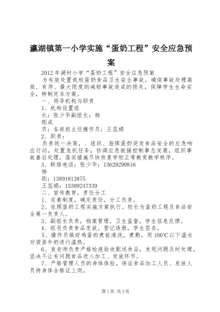 瀛湖镇第一小学实施“蛋奶工程”安全应急预案 