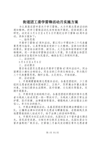 街道团工委学雷锋活动月方案 