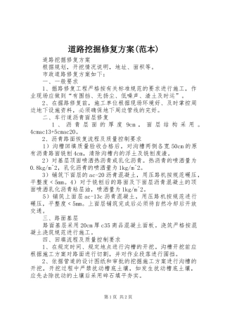 道路挖掘修复实施方案(范本) 