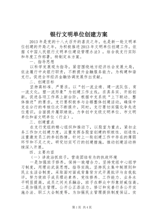 银行文明单位创建方案
