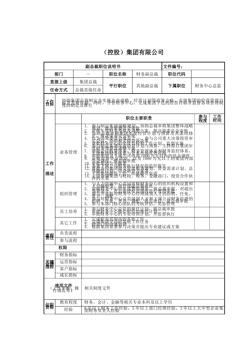 财务副总裁岗位说明书_第1页
