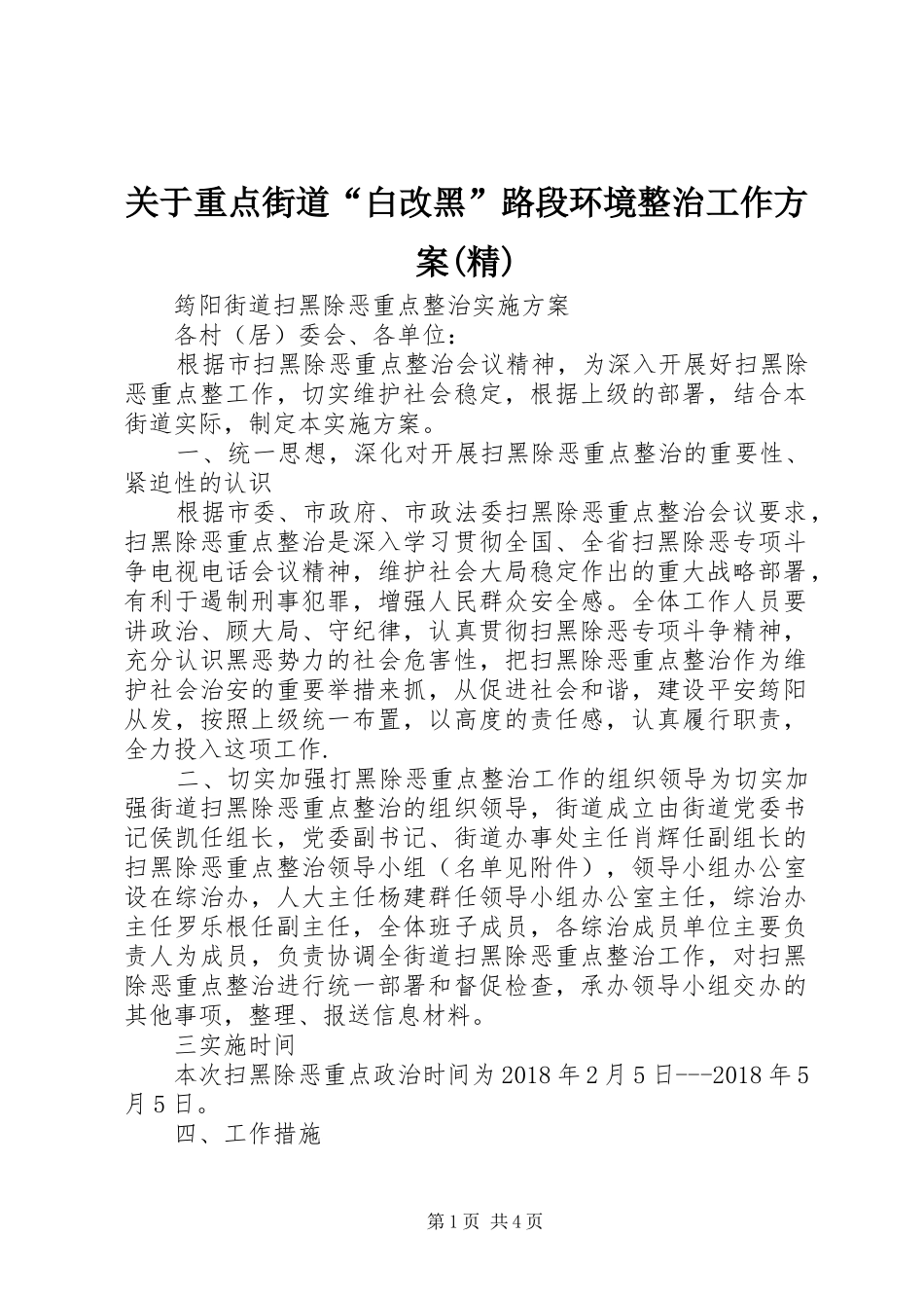 关于重点街道“白改黑”路段环境整治工作实施方案(精) _第1页