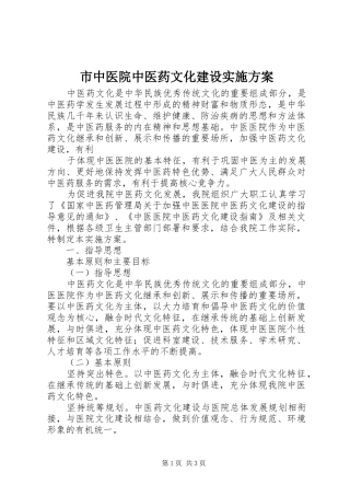 市中医院中医药文化建设方案 