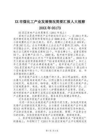XX市煤化工产业发展情况简要汇报人大视察20XX年05173 
