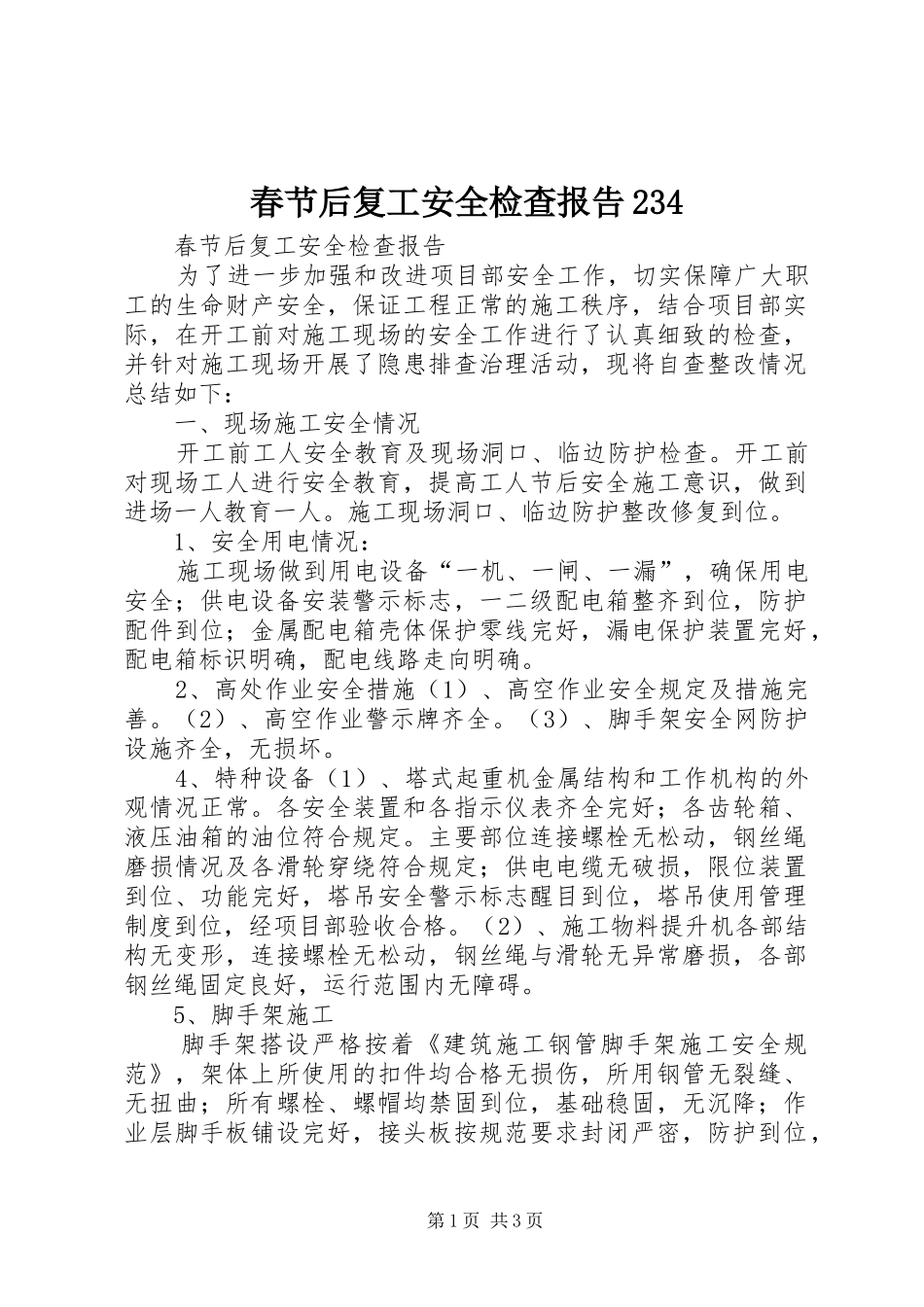 春节后复工安全检查报告234_第1页