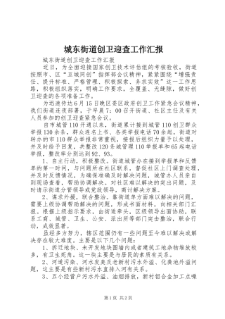 城东街道创卫迎查工作汇报 