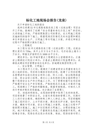 标化工地现场会报告(龙泉) 
