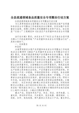 全县流通领域食品质量安全专项整治行动实施方案 