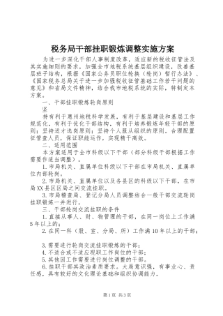 税务局干部挂职锻炼调整方案 
