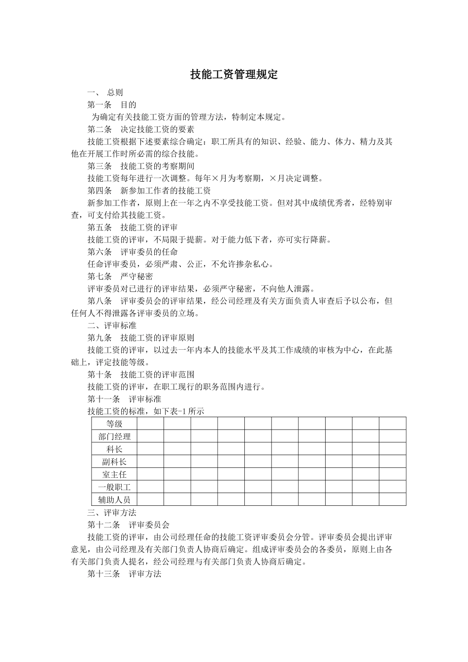 【薪酬福利】技能工资管理规定_第1页