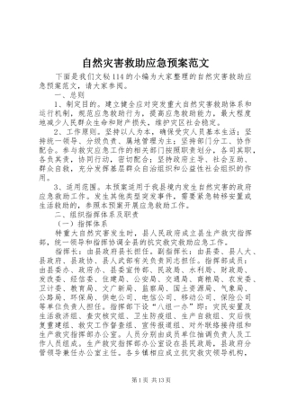 自然灾害救助应急预案范文
