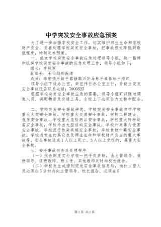 中学突发安全事故应急预案