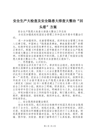 安全生产大检查及安全隐患大排查大整治“回头看”实施方案 