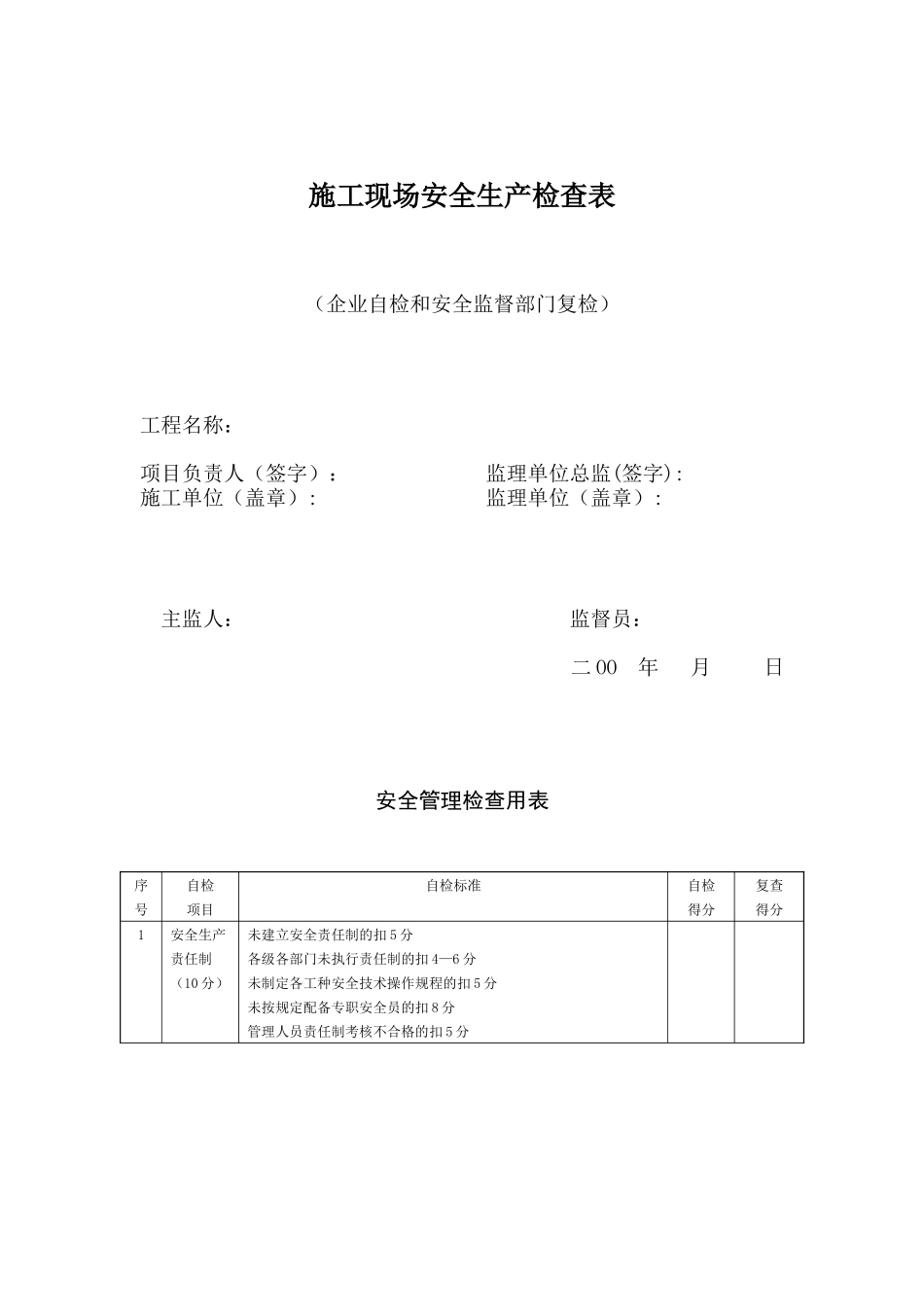 施工现场安全生产检查表_第1页