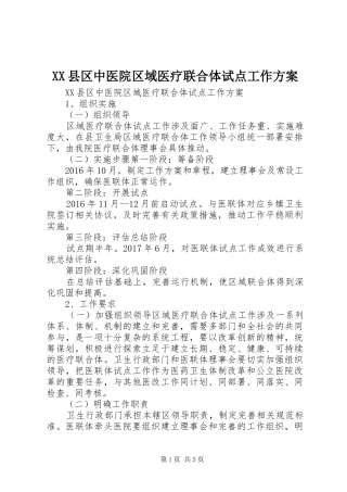 XX县区中医院区域医疗联合体试点工作实施方案 