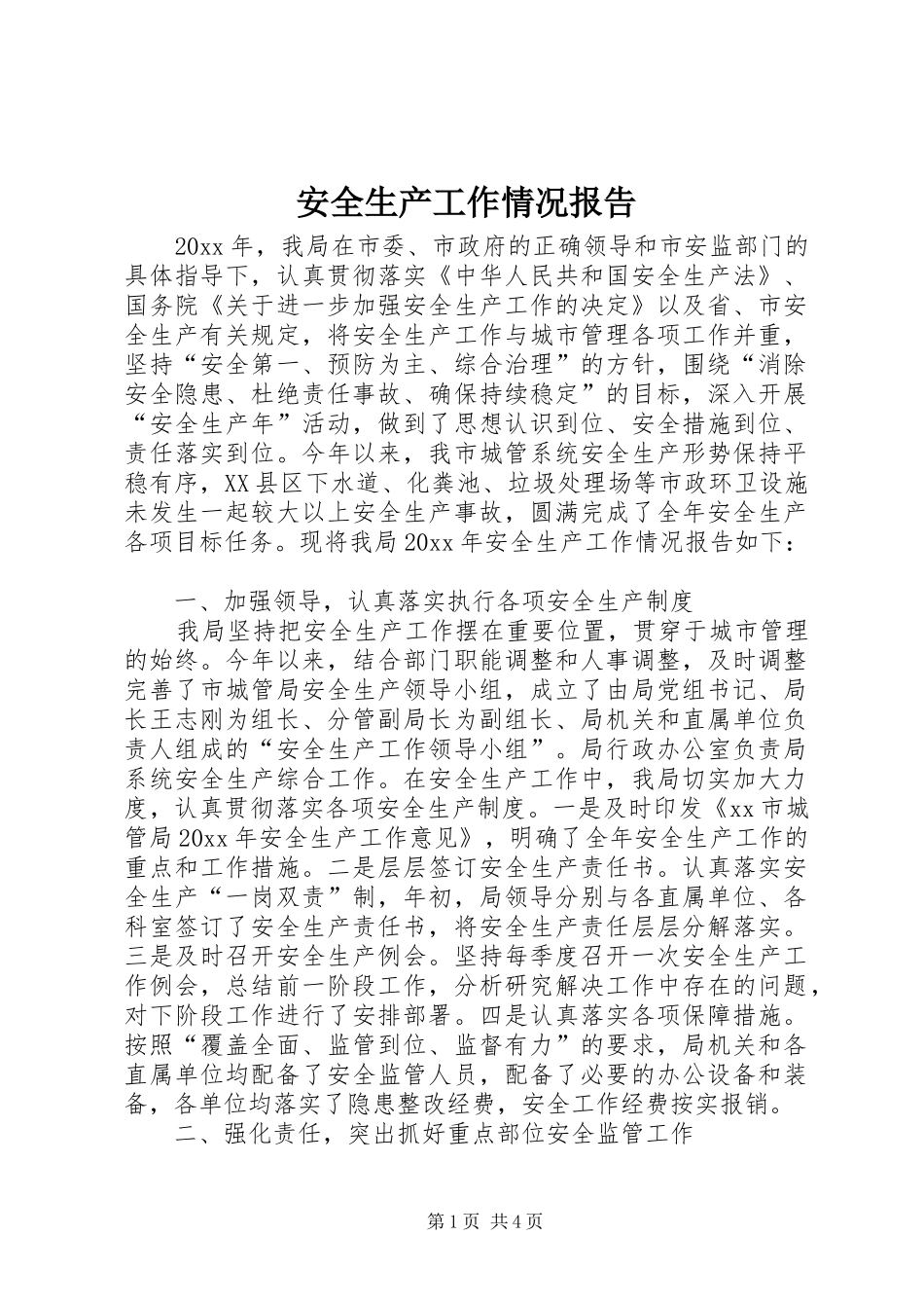 安全生产工作情况报告 _第1页