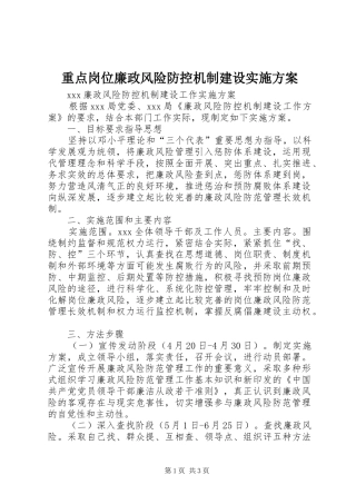 重点岗位廉政风险防控机制建设方案 