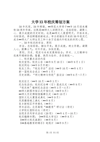 大学XX年校庆筹划实施方案 