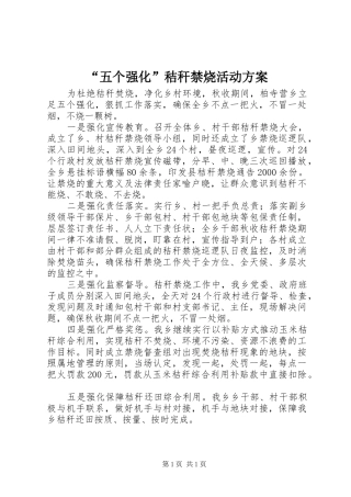 “五个强化”秸秆禁烧活动实施方案 