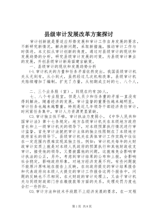 县级审计发展改革方案探讨
