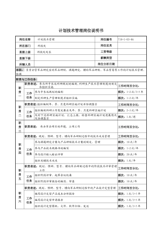 军工行业-科技处-计划技术管理岗位说明书