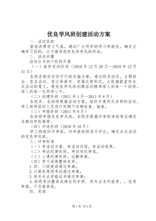 优良学风班创建活动方案