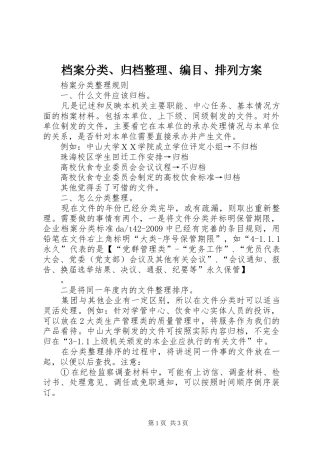 档案分类、归档整理、编目、排列实施方案 